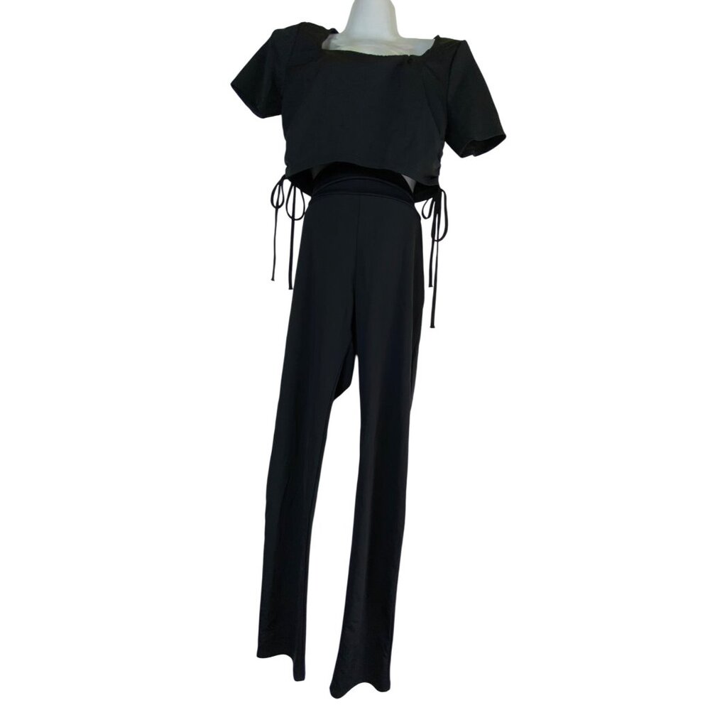 Fashion Nova Black Large Two Piece Crop Top & Leggings Set‎ Stretch Athleisure